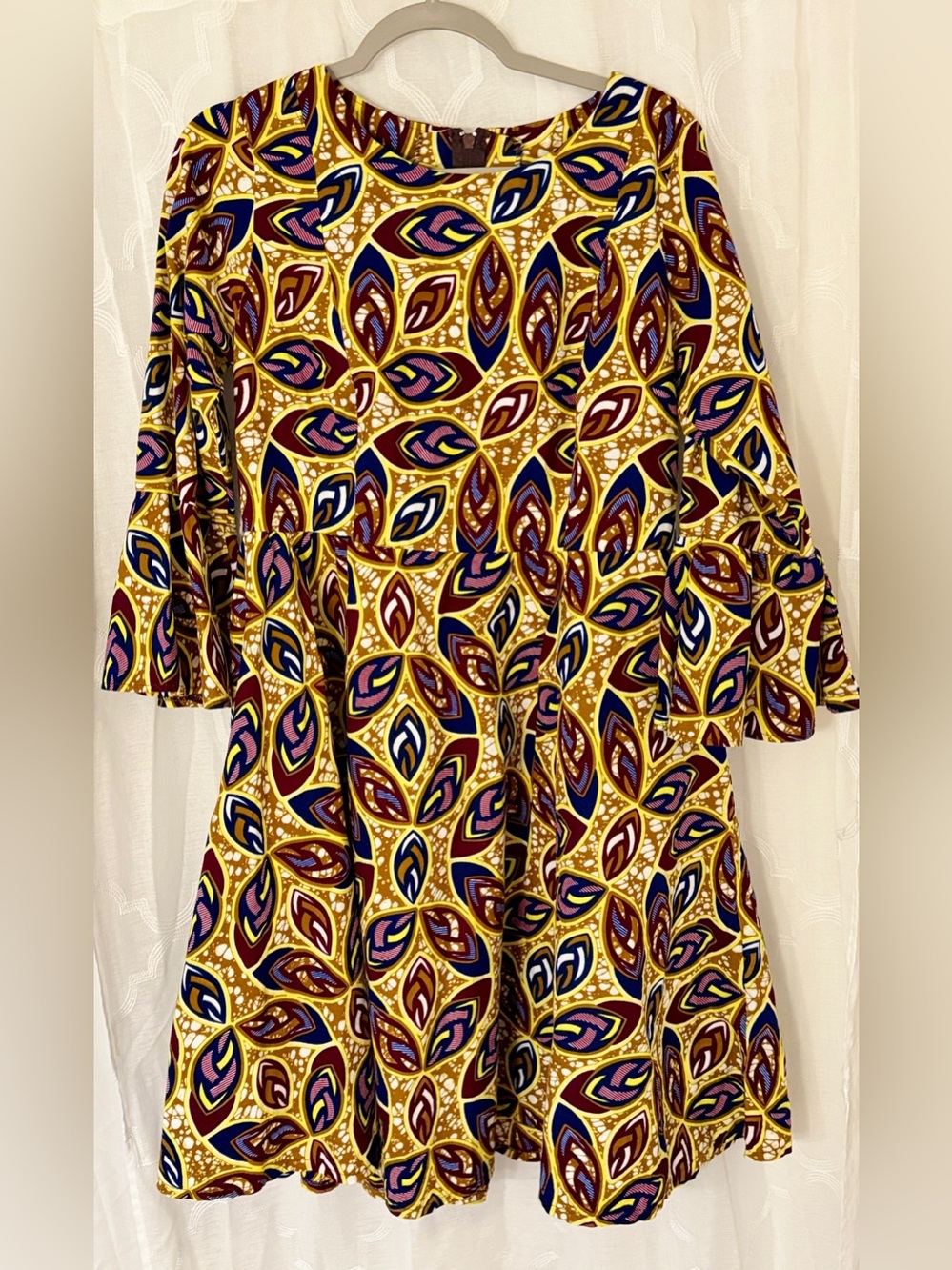 3/4 Sleeve Mustard Abstract Print Fit & Flare Dress | Women’s Medium/Large | - Picture 3 of 12
